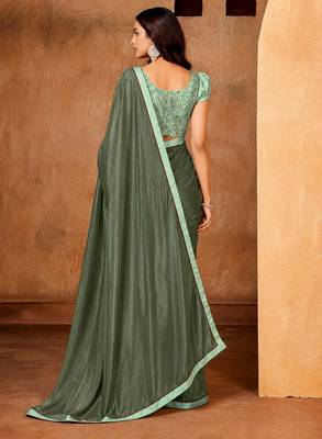 green color smart solid designer fancy ethnic partywear saree 2