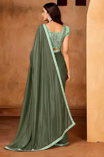 green color smart solid designer fancy ethnic partywear saree