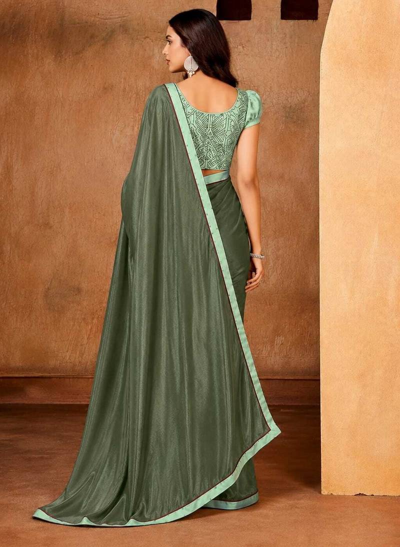 green color smart solid designer fancy ethnic partywear saree
