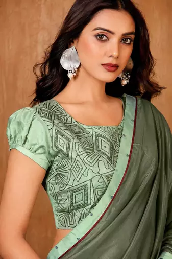 green color smart solid designer fancy ethnic partywear saree