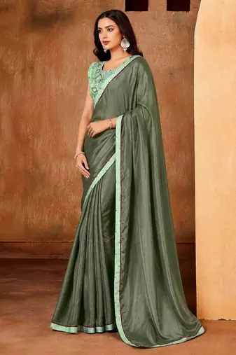 green color smart solid designer fancy ethnic partywear saree