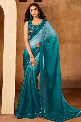 blue color smart solid designer fancy ethnic partywear saree