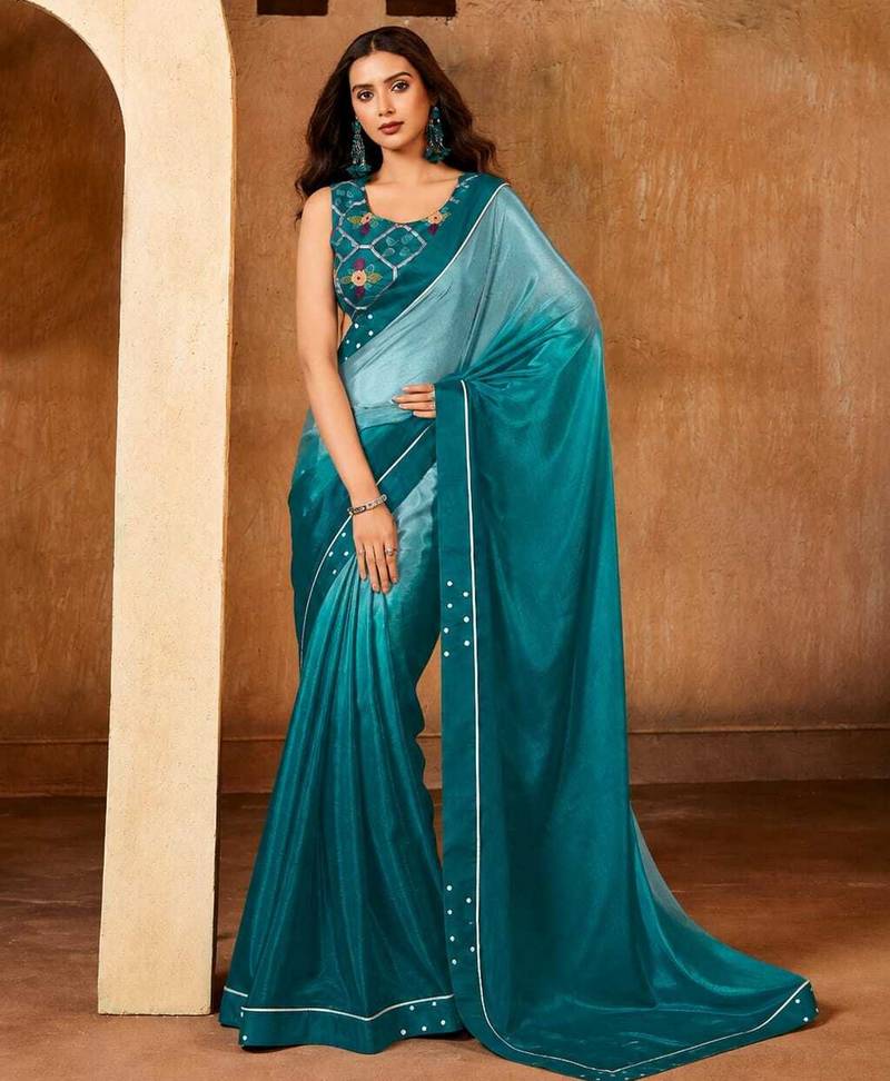 blue color smart solid designer fancy ethnic partywear saree