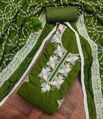 women's green unstitched roman silk dress material with embroidered dupatta