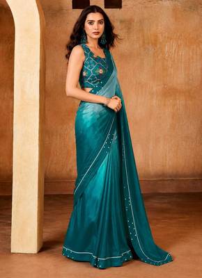 blue color smart solid designer fancy ethnic partywear saree 4