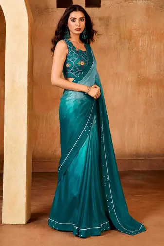 blue color smart solid designer fancy ethnic partywear saree