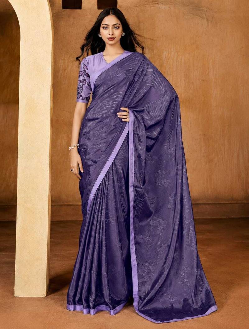 lavender color smart solid designer fancy ethnic partywear saree