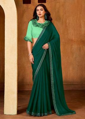 teal green color smart solid designer fancy ethnic partywear saree 1