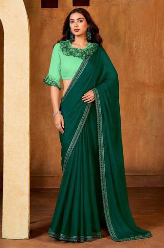 teal green color smart solid designer fancy ethnic partywear saree