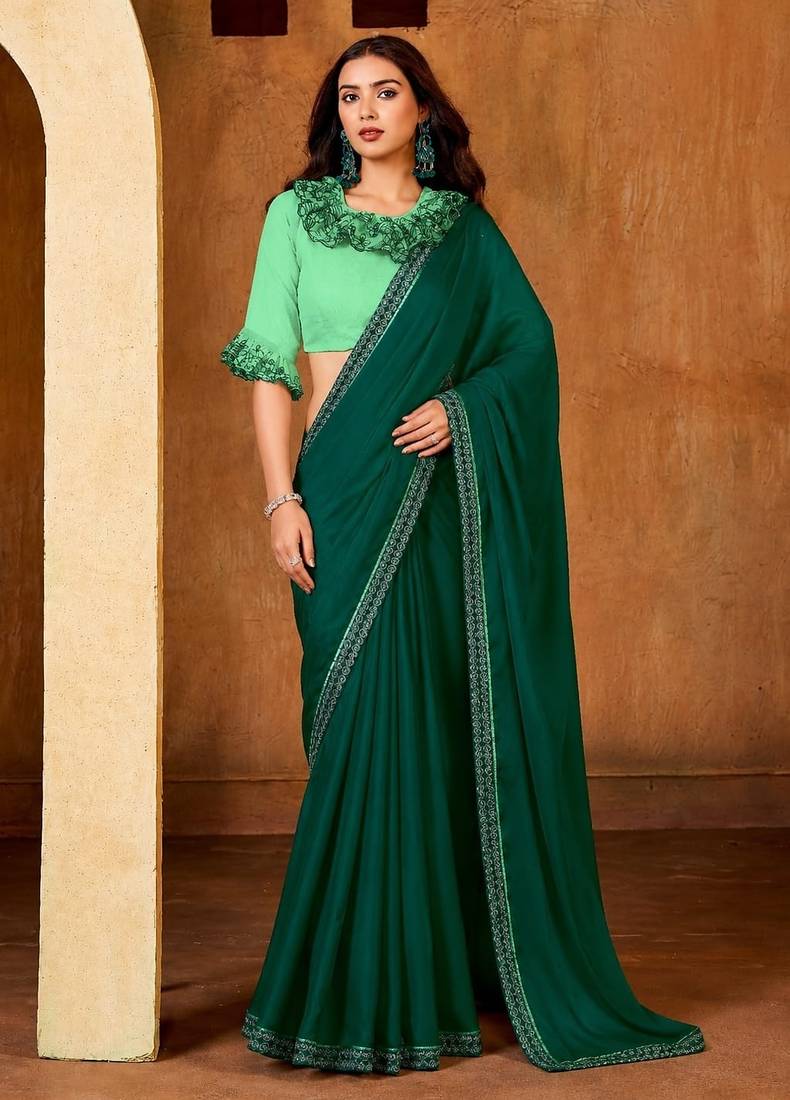 teal green color smart solid designer fancy ethnic partywear saree