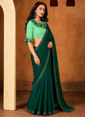 teal green color smart solid designer fancy ethnic partywear saree 4