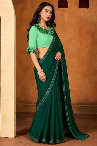 teal green color smart solid designer fancy ethnic partywear saree