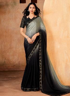 black and grey color smart solid designer fancy ethnic partywear saree 1