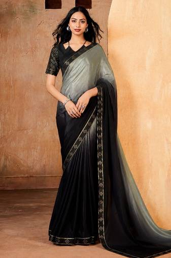 black and grey color smart solid designer fancy ethnic partywear saree
