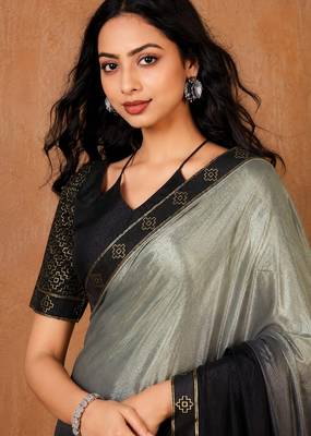 black and grey color smart solid designer fancy ethnic partywear saree 3