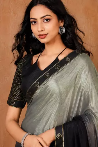 black and grey color smart solid designer fancy ethnic partywear saree