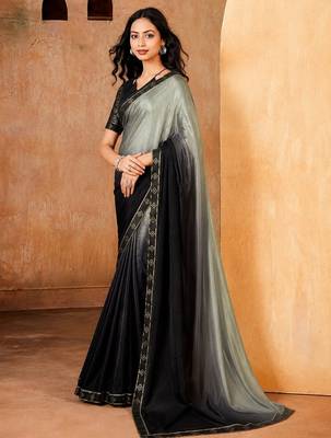 black and grey color smart solid designer fancy ethnic partywear saree 4