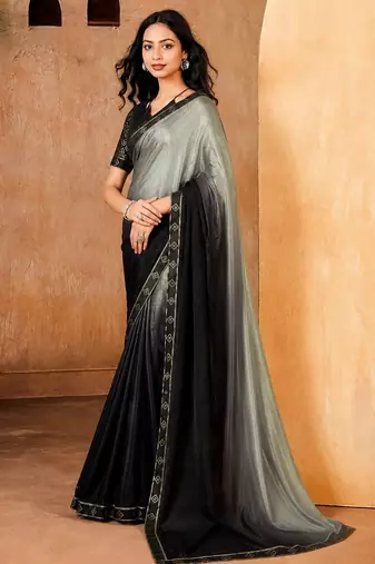 black and grey color smart solid designer fancy ethnic partywear saree