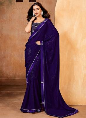 purple color smart solid designer fancy ethnic partywear saree 1