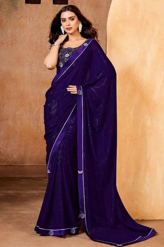 purple color smart solid designer fancy ethnic partywear saree