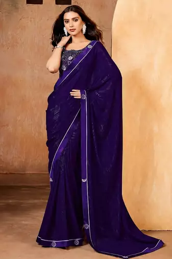 purple color smart solid designer fancy ethnic partywear saree