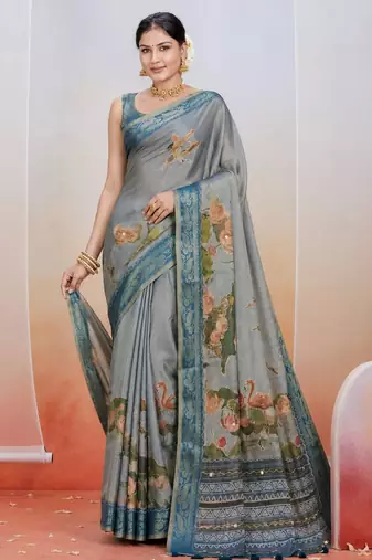 Blue color kanjivaram silk blend saree for fancy sophisticated saree