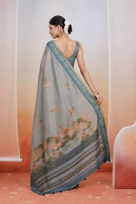 Blue color kanjivaram silk blend saree for fancy sophisticated saree 2