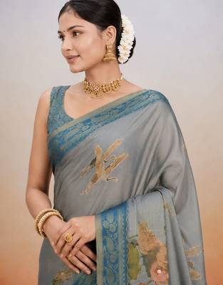 Blue color kanjivaram silk blend saree for fancy sophisticated saree 3