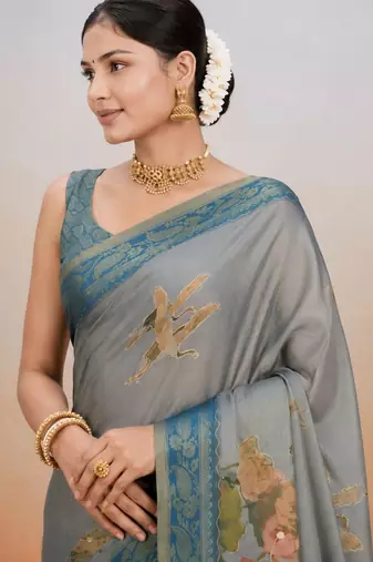 Blue color kanjivaram silk blend saree for fancy sophisticated saree