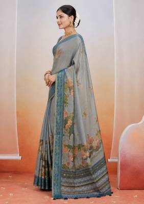 Blue color kanjivaram silk blend saree for fancy sophisticated saree 4
