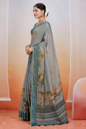 Blue color kanjivaram silk blend saree for fancy sophisticated saree