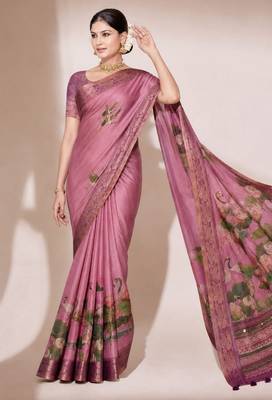 Pink color kanjivaram silk blend saree for fancy sophisticated saree 1