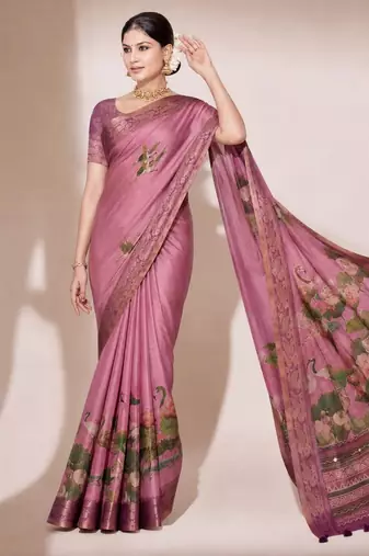Pink color kanjivaram silk blend saree for fancy sophisticated saree
