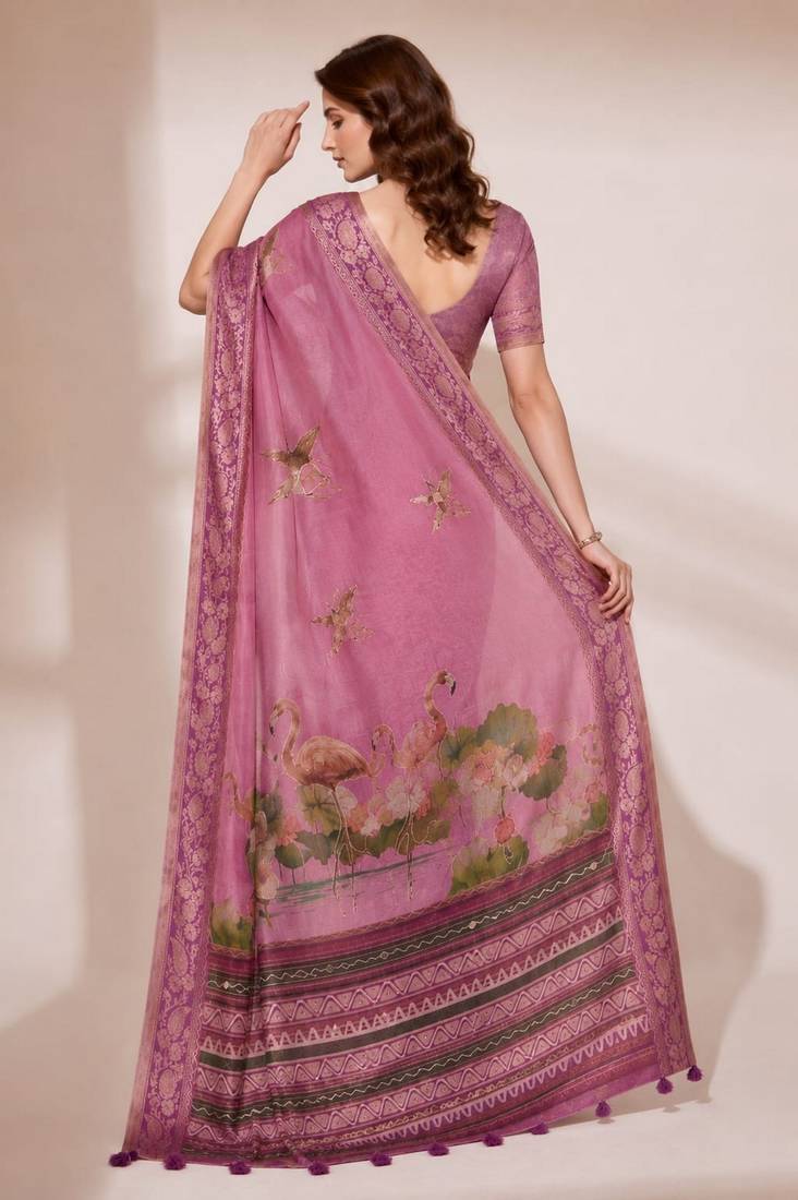 Pink color kanjivaram silk blend saree for fancy sophisticated saree