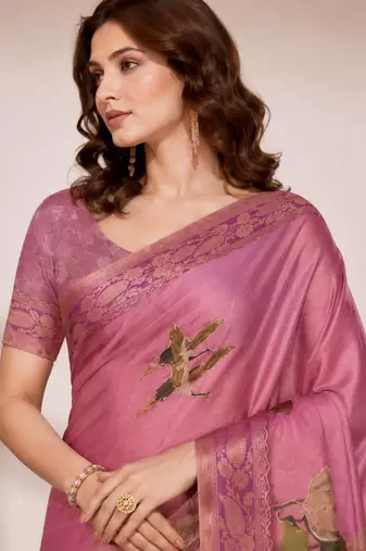 Pink color kanjivaram silk blend saree for fancy sophisticated saree
