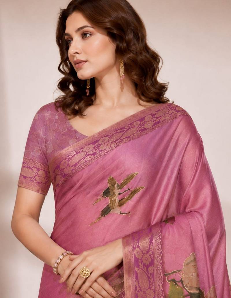 Pink color kanjivaram silk blend saree for fancy sophisticated saree
