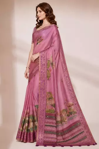 Pink color kanjivaram silk blend saree for fancy sophisticated saree