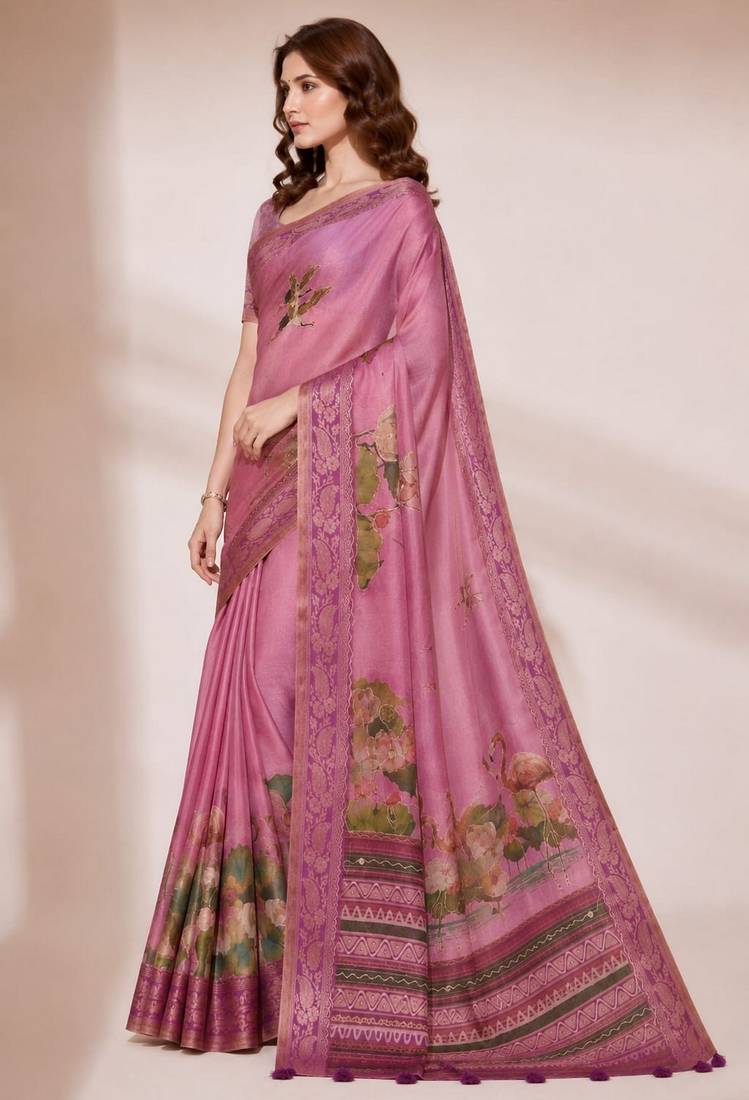 Pink color kanjivaram silk blend saree for fancy sophisticated saree