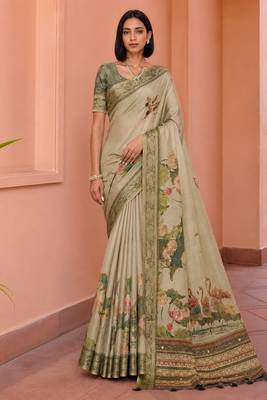Beige color kanjivaram silk blend saree for fancy sophisticated saree 1
