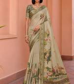 Beige color kanjivaram silk blend saree for fancy sophisticated saree