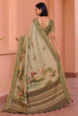Beige color kanjivaram silk blend saree for fancy sophisticated saree 2