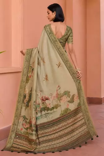 Beige color kanjivaram silk blend saree for fancy sophisticated saree