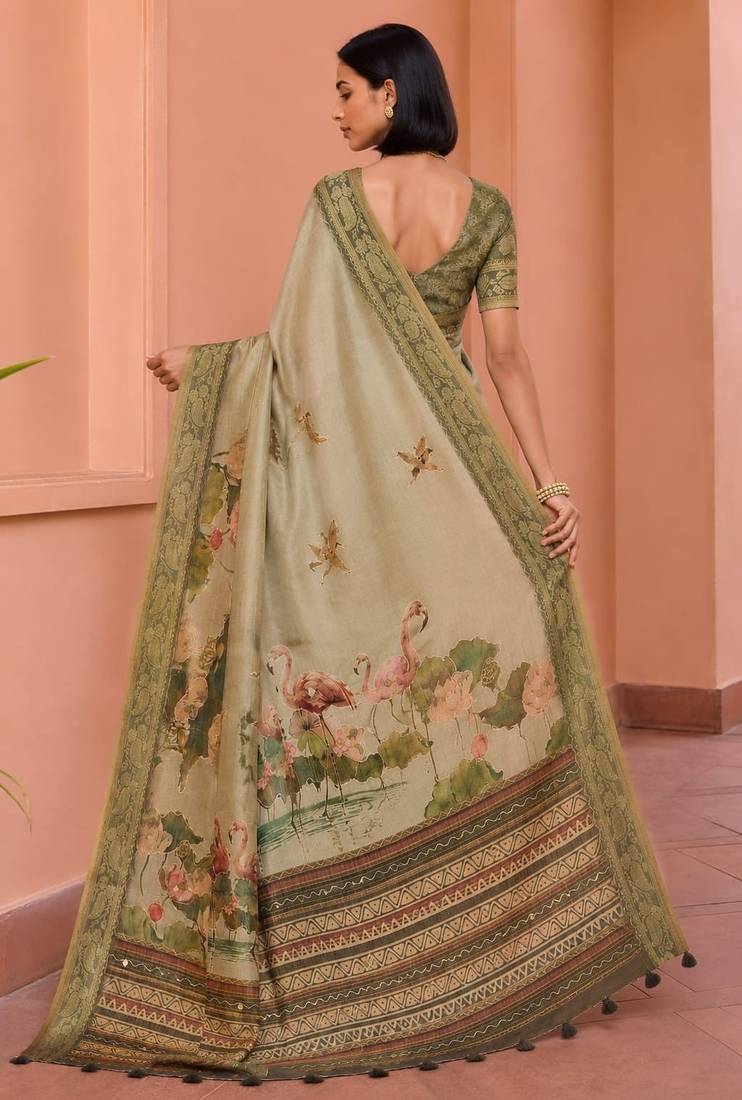 Beige color kanjivaram silk blend saree for fancy sophisticated saree