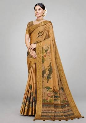 Mustard color kanjivaram silk blend saree for fancy sophisticated saree 1