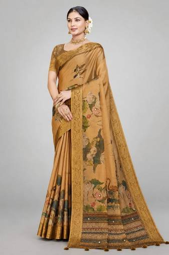 Mustard color kanjivaram silk blend saree for fancy sophisticated saree