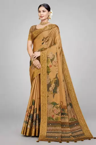 Mustard color kanjivaram silk blend saree for fancy sophisticated saree