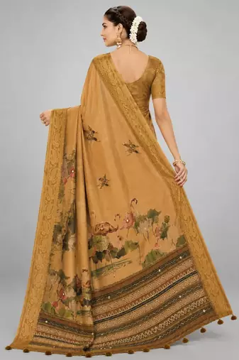 Mustard color kanjivaram silk blend saree for fancy sophisticated saree