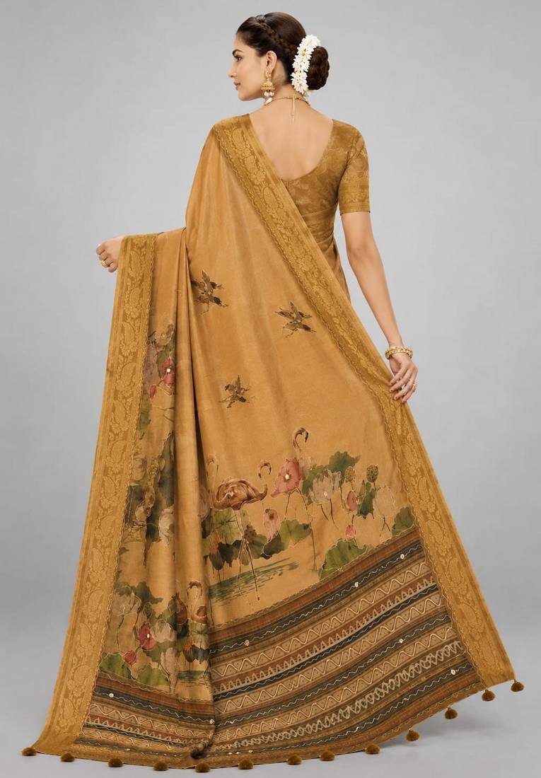 Mustard color kanjivaram silk blend saree for fancy sophisticated saree