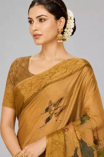 Mustard color kanjivaram silk blend saree for fancy sophisticated saree