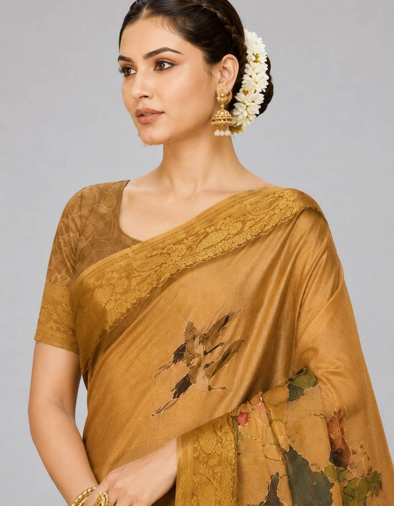Mustard color kanjivaram silk blend saree for fancy sophisticated saree
